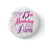 13th Birthday Diva Pinback Button