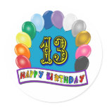 13th Birthday Gifts with Assorted Balloons Design Stickers