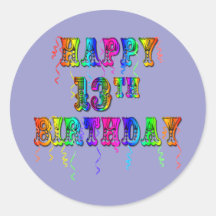 13th Birthday Gifts with Circus Balloon Font Round Sticker