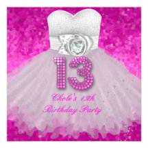 13th Birthday Party Girls 13 Teen Hot Pink Personalized Invite