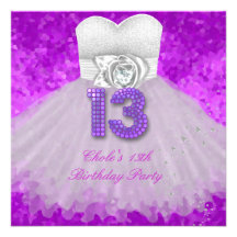 13th Birthday Party Girls 13 Teen Purple Custom Announcement
