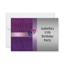 13th Birthday Purple Pink Black Pattern & Balloons