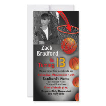 13th Brithday Invitation -PHOTO CARD - Basketball