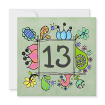 13th Doodles Colourful  Birthday Party Invitation