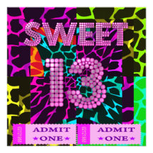 13th Sweet 13 Birthday Party Mixed Animal Print Personalized Announcements
