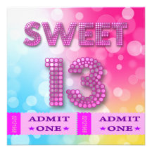 13th Sweet 13 Birthday Party Tickets Fun Personalized Invitation