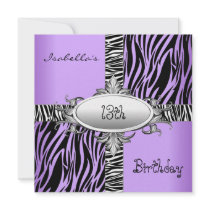 13th Teen Birthday Zebra Wild Purple Animal Black