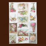 14 Floral Victorian Trade Cards Collage kitchen towels