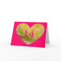 14th Birthday Pink Heart Bright Birthday Card
