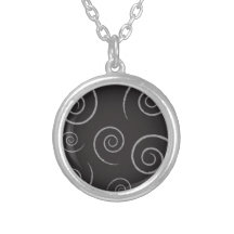 154 BLACK BACKGROUND WHITE SWIRLS DIGITAL PATTERN PENDANT