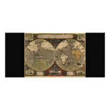 1595 cartes vintages du monde par Jodocus Hondius Double Carte En Couleur
