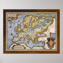 1595 Map of Europe by Abraham Ortelius Cartography Print