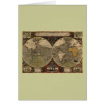 1595 Vintage World Map by Jodocus Hondius