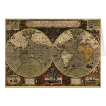 1595 Vintage World Map by Jodocus Hondius Card