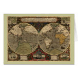 1595 Vintage World Map by Jodocus Hondius Greeting Card