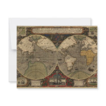 1595 Vintage World Map by Jodocus Hondius