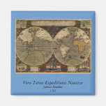 1595 Vintage World Map by Jodocus Hondius Magnet