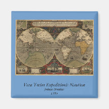 1595 Vintage World Map by Jodocus Hondius Magnet