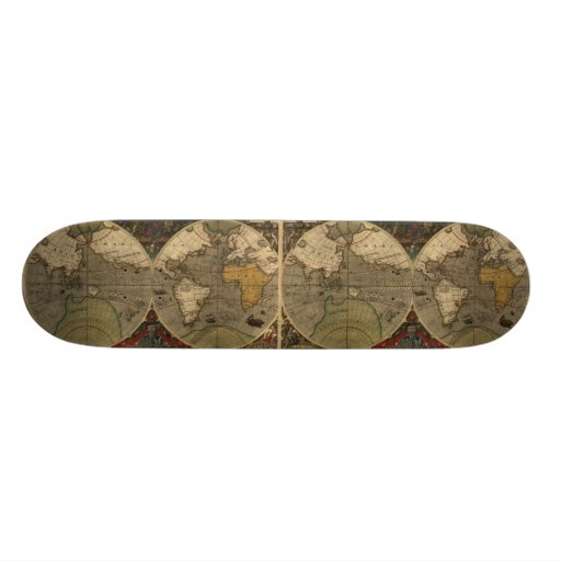 1595 Vintage World Map by Jodocus Hondius Skate Deck