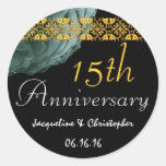 15th Anniversary TEAL & GOLD Rose Sticker