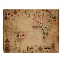 1633 Atantic Ocean Portolan Chart - Pascoal Roiz Personalized Invitations