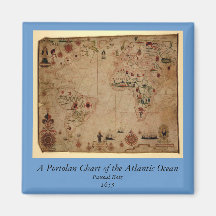 1633 Atantic Ocean Portolan Chart - Pascoal Roiz Magnets
