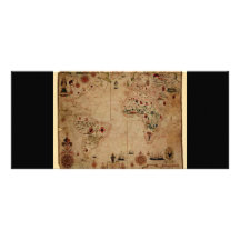 1633 Atantic Ocean Portolan Chart - Pascoal Roiz Full Color Rack Card