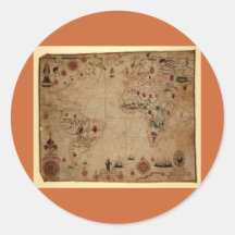 1633 Atantic Ocean Portolan Chart - Pascoal Roiz Round Sticker