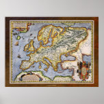 1689 Map of Europe by Abraham Ortelius Cartography Poster