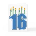 16 Birthday Candles (Blue / Green) Greeting Card