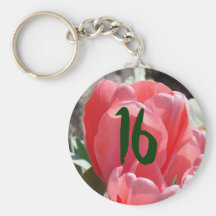 16 keychains Pink Tulip Flowers Spring Sixteen