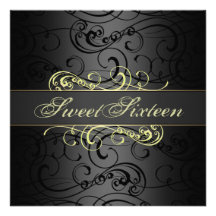 16ème or de bonbon et invitation noire d'anniversa