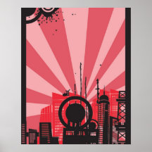 16x20 Abstract Red City Wall Art Print