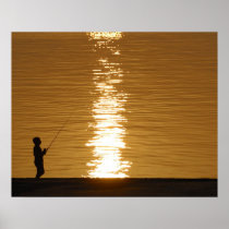 16x20 Print Sunset Fishing On Lake