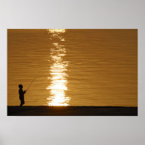 16x24 Print Sunset Fishing On Lake