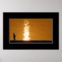 16x24 Print Sunset Fishing On Lake