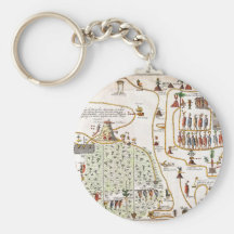 1704 Gemelli Map of the Aztec Migration from Aztla Key Chain