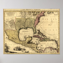 1710 Map of Mexico, Caribbean and North America Print