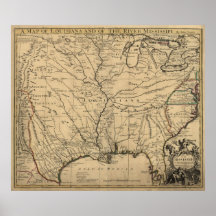 1721 Map Louisiana Territory & Mississippi River Posters
