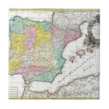 1730 Homann Map of Spain and Portugal Geographic Tile