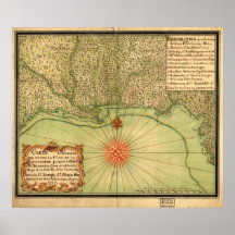 1747 Map of the Louisiana Territory & Gulf Coast Posters