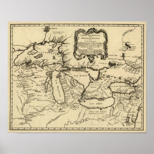 1755 Great Lakes and New France / Canada Map Posters