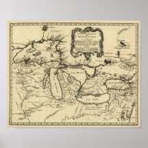 1755 Great Lakes et nouvelle carte de la France/du Poster