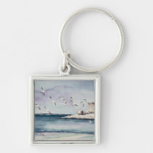 1774 Seagulls at Sandy Beach Key Chains