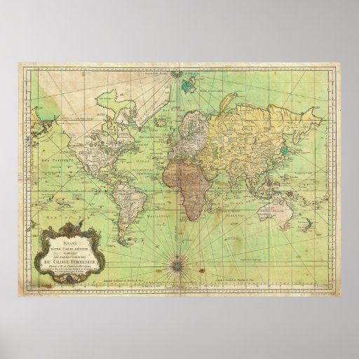 1778 Bellin Nautical Chart or Map of the World Posters
