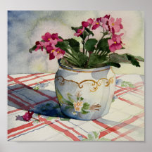 1790 African Violets in Blue Pot Art Print