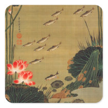 17. 蓮池遊魚図, 若冲 Pond with The Lotus, Jakuchū Sticker