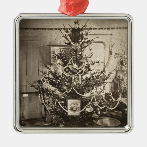 1800s Stereoview Christmas Tree Victorian Square Metal Christmas
