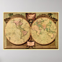1808 Captain Cook's double-hemisphere World Map Posters
