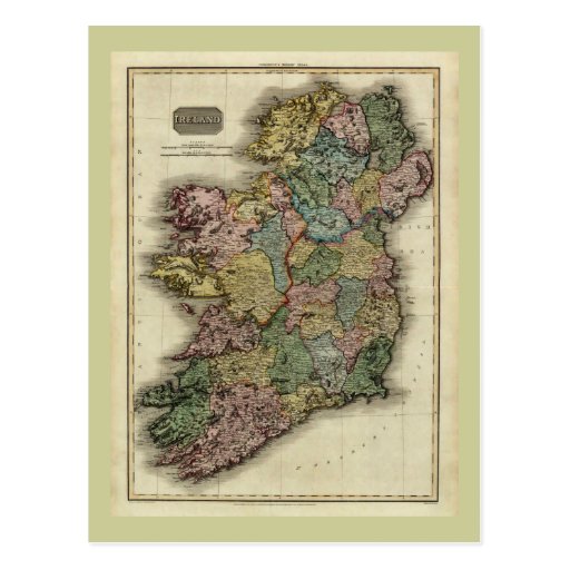 1813 Ireland Map by John Pinkerton Postcard